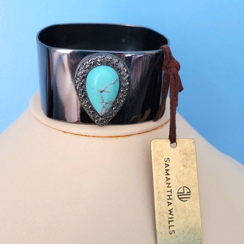 Samantha Wills (Australia) Shiny Black Cuff Bracelet. Designer Statement Piece.
